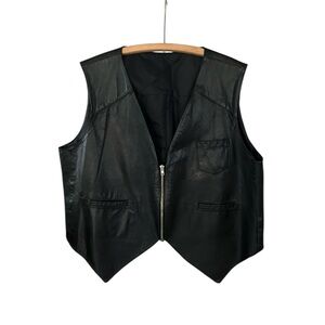 Vintage Drospo Black Leather Biker / Moto Zip Up Vest -  Size L/XL